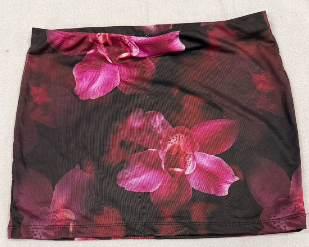 SHEIN Mini Skirt Womens Medium Pink Orchid Floral Mesh Bodycon Grunge Clubwear
